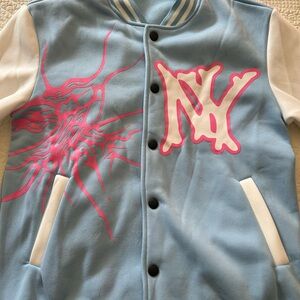 Kids Blue and White Jacket with Pink Design